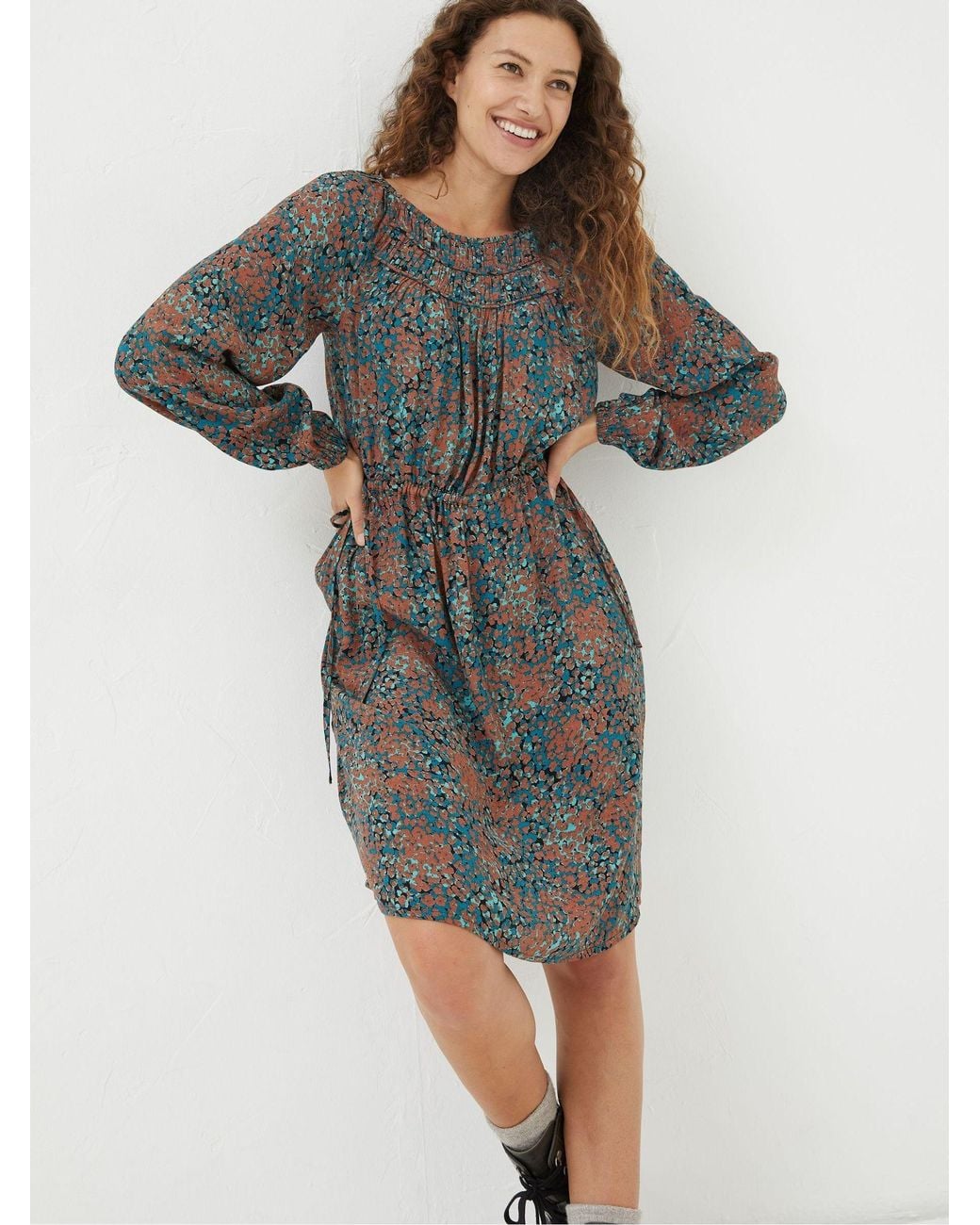 FatFace Gray Taylor Textured Spot Dress