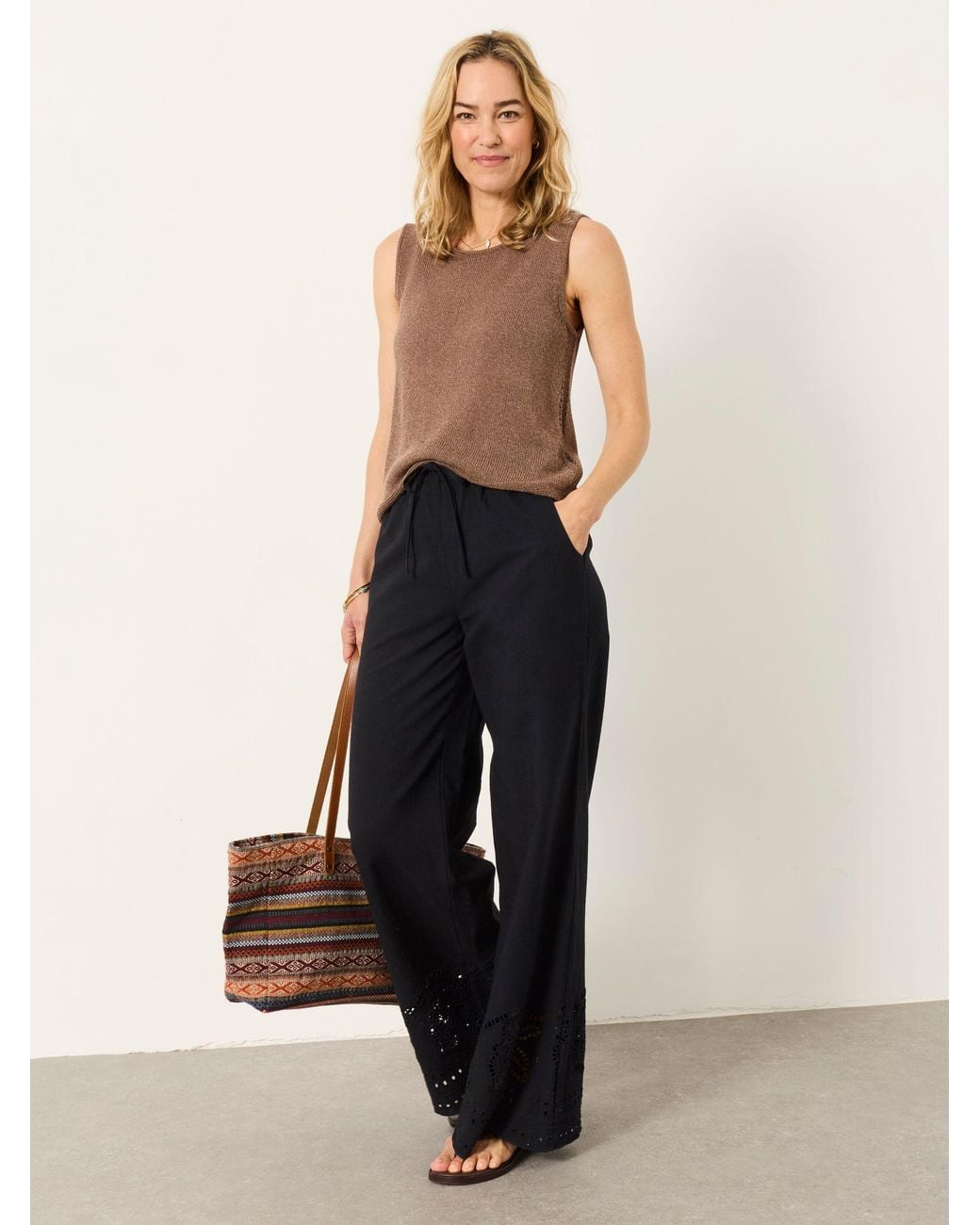 FatFace Metallic Amberly Embroidered Wide Leg Trousers