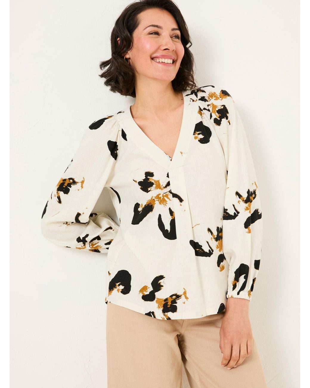FatFace Natural Channon V-Neck Blouse