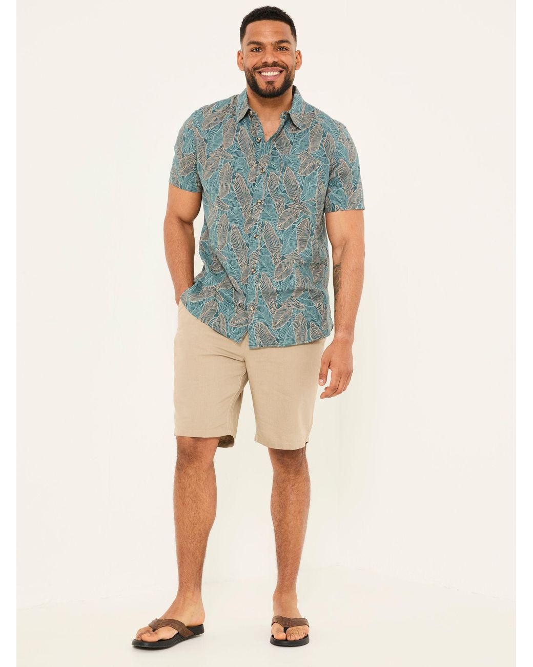 FatFace Natural Mawes Cotton Linen Chino Shorts for men