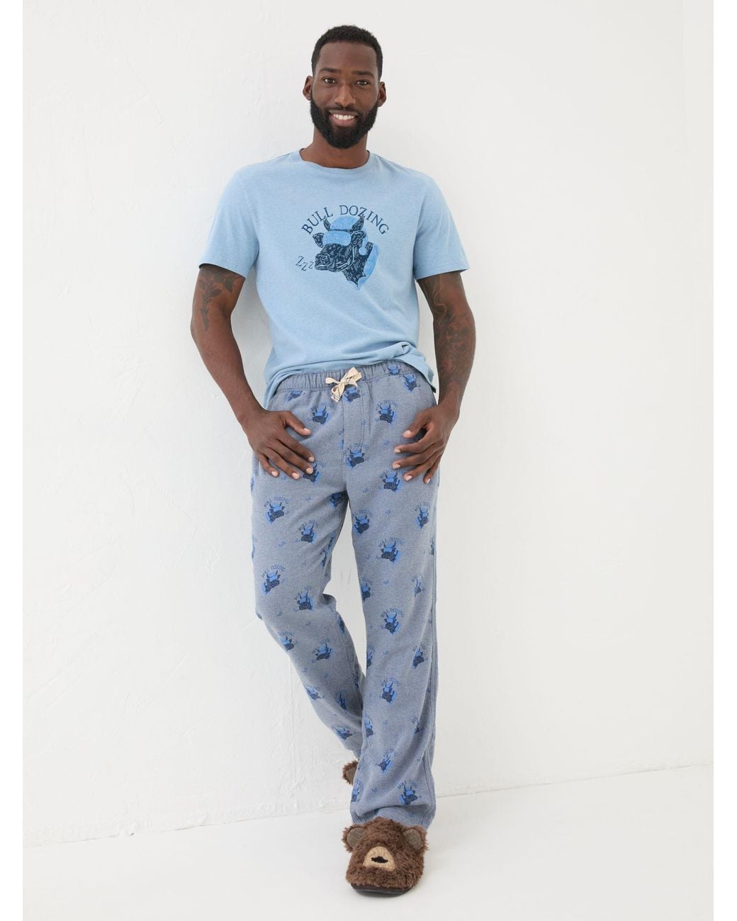 FatFace Blue Bull Dozing Pyjama Bottoms for men
