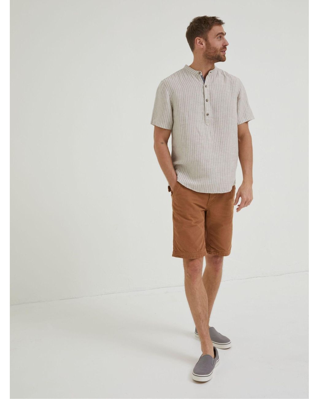 FatFace Gray Stripe Pop Over Linen Shirt for men
