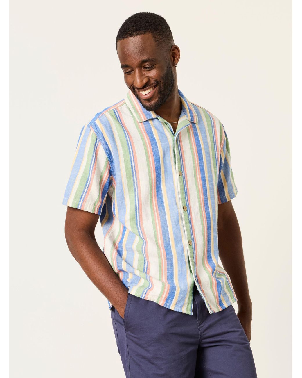FatFace Blue Short Sleeve Relaxed Fit Deck Stripe Shirt for men