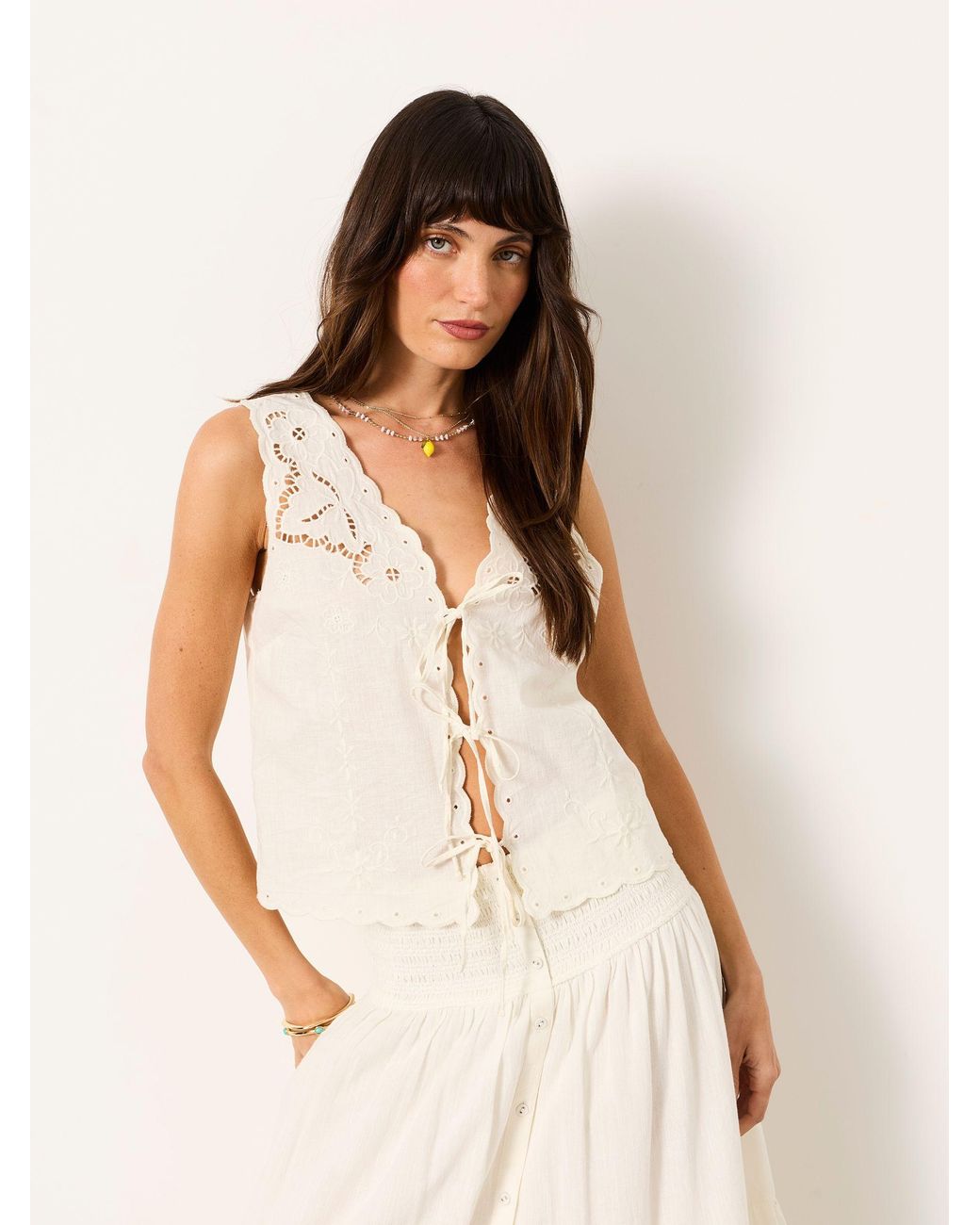 FatFace Green Becky Regular Embroidered Waistcoat
