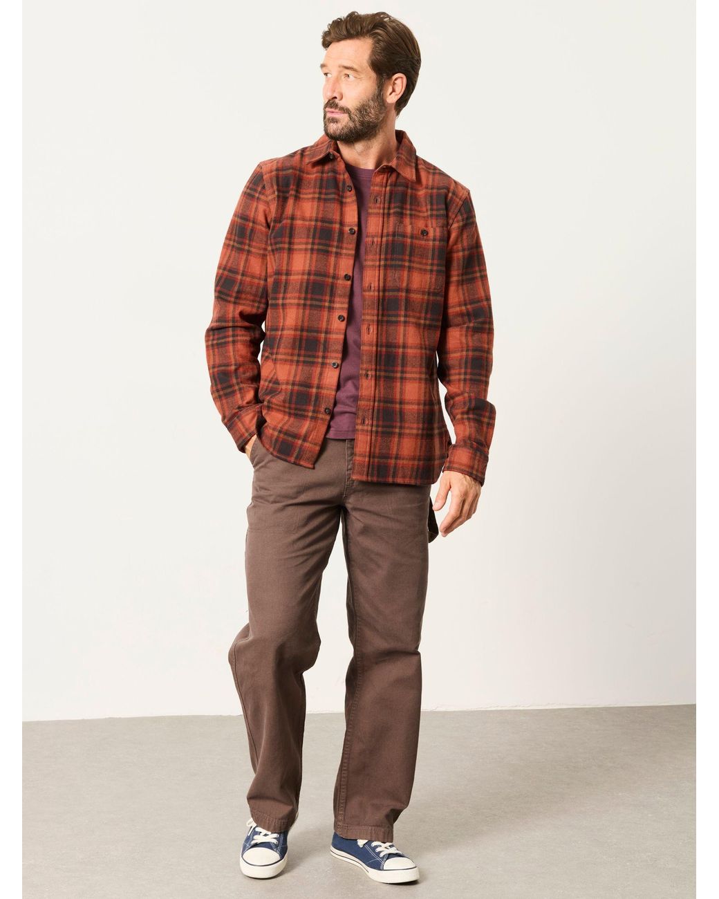 FatFace Brown Fatface Hagley Long Sleeve Check Shirt for men