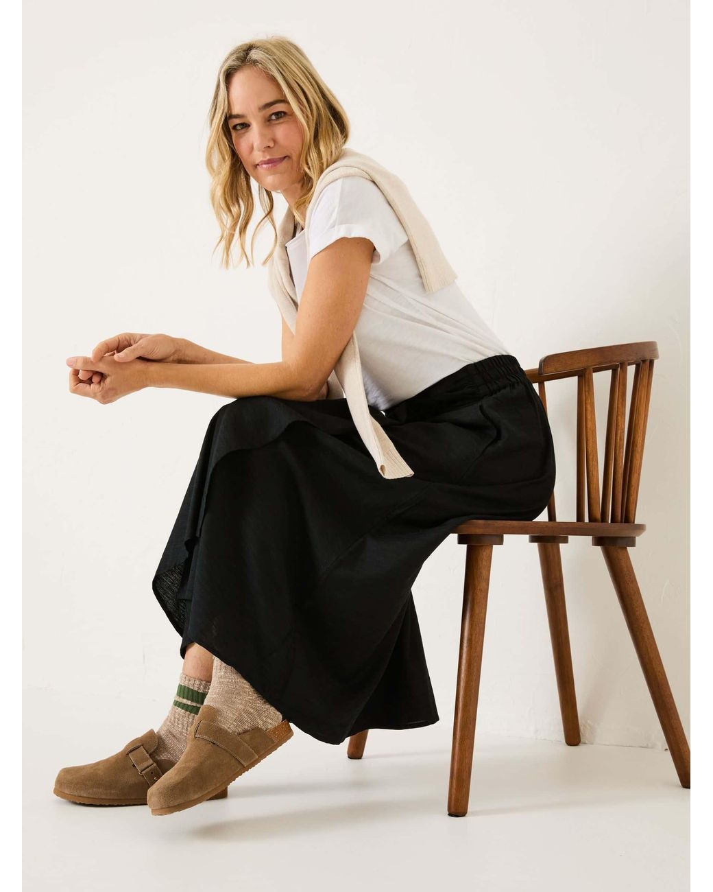 FatFace White Juni Midi Skirt