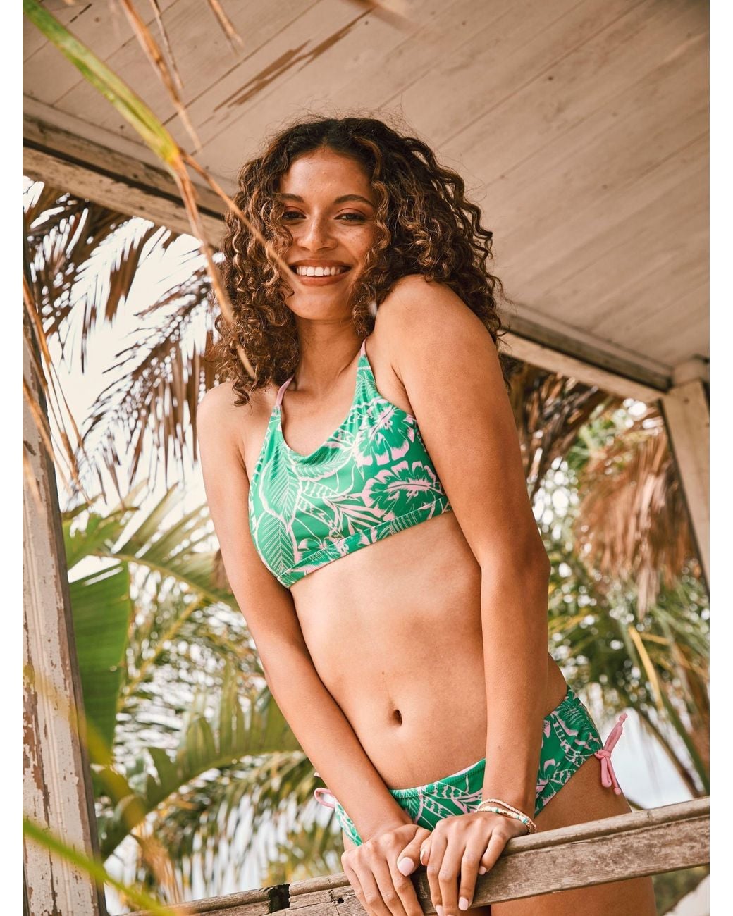 FatFace Green Tropical Leaves Bikini Bottoms