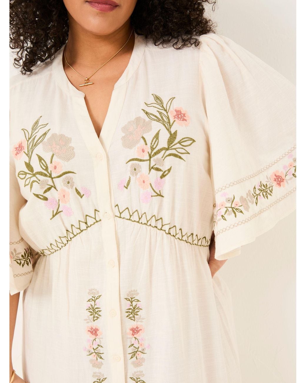 FatFace White Paige Embroidered Midi Dress