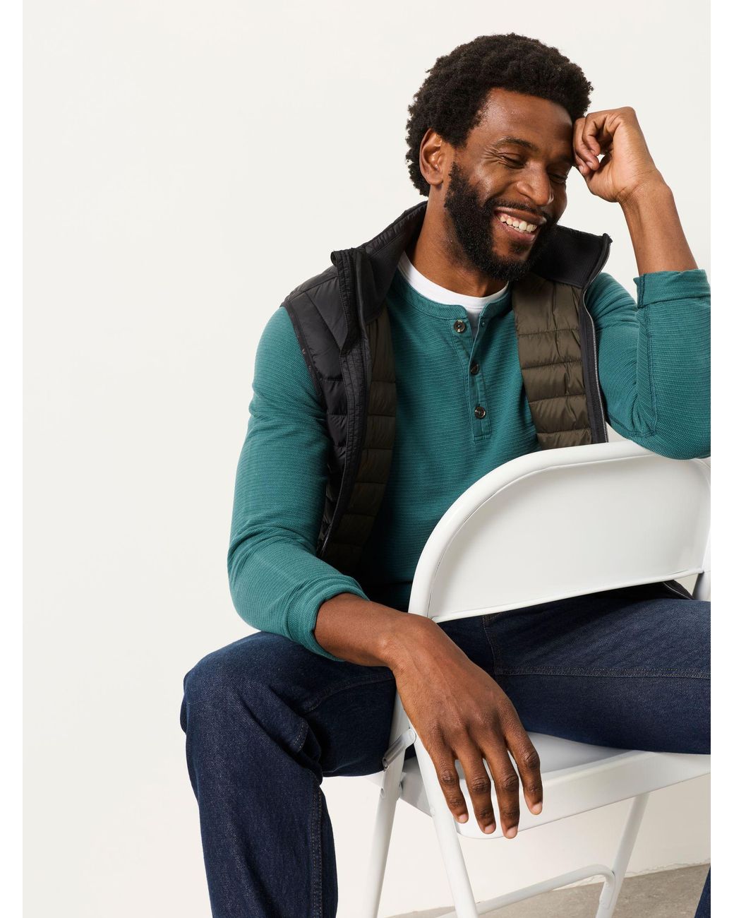 FatFace Green Henley Long Sleeve Textured T-Shirt for men