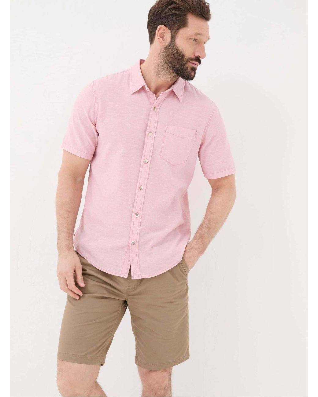 FatFace Pink Bugle Linen Cotton Shirt for men