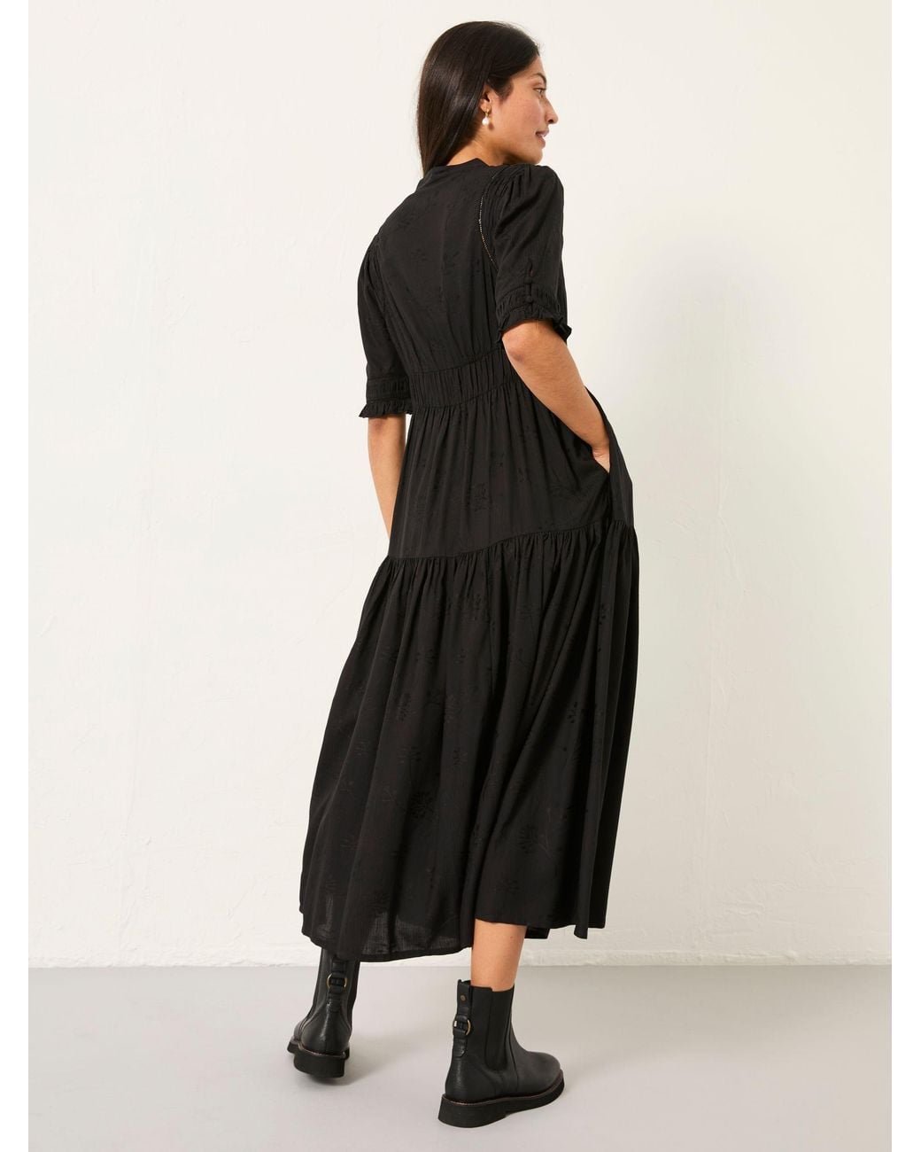 FatFace Black Elsie Regular Embroidered Midi Dress