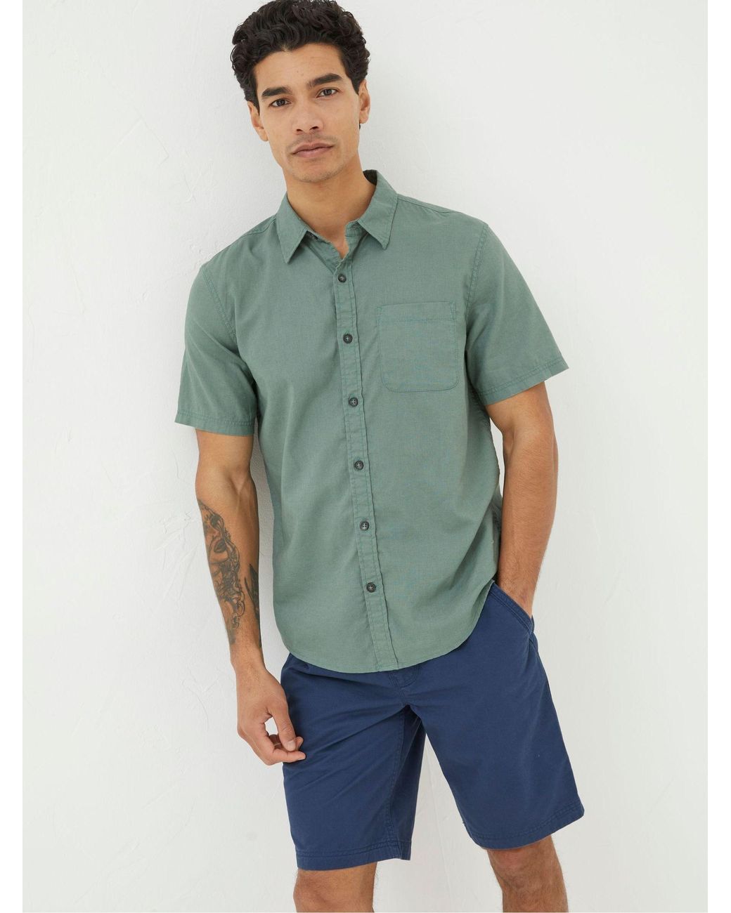 FatFace Green Bugle Linen Cotton Shirt for men