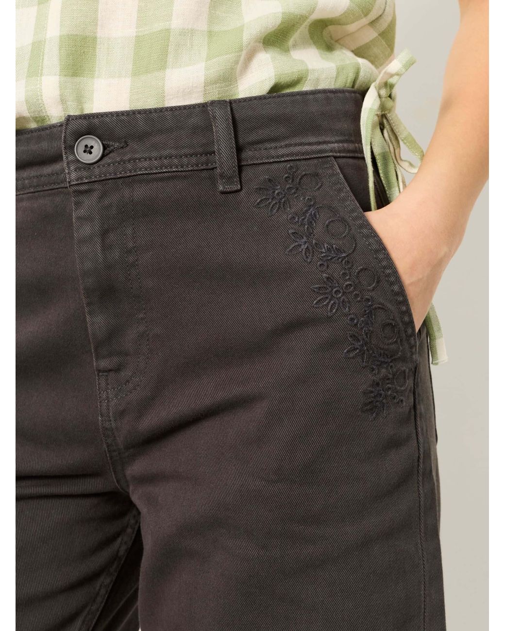 FatFace Gray Fatface Hove Embroidered Wide Leg Crop Trouser