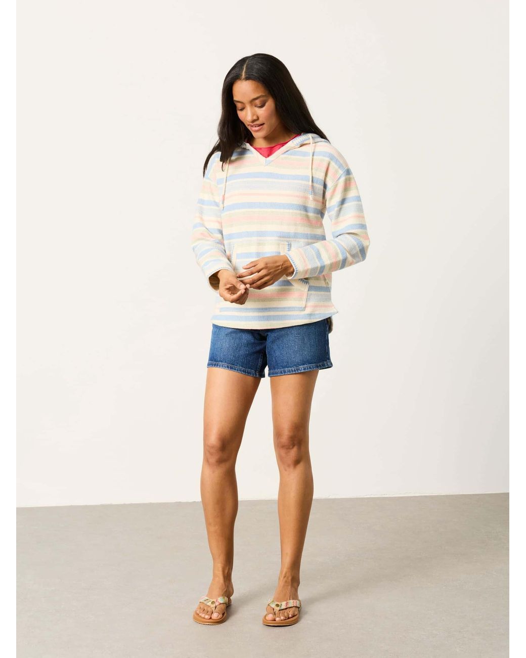 FatFace White Poppy Stripe Homespun Overhead Hoodie
