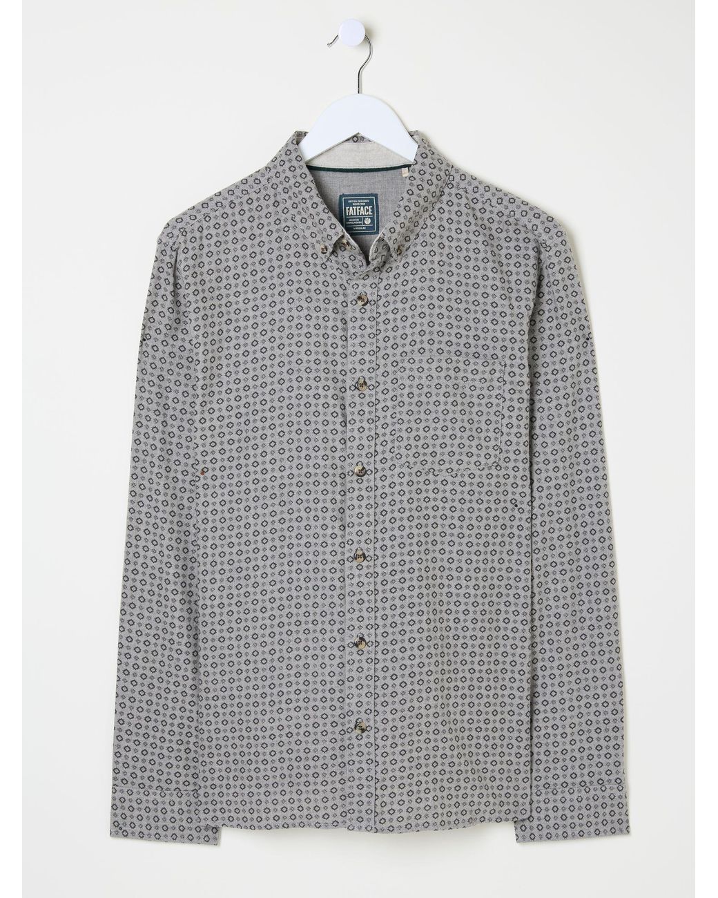 FatFace Gray Long Sleeve Geo Print 100% Cotton Shirt for men