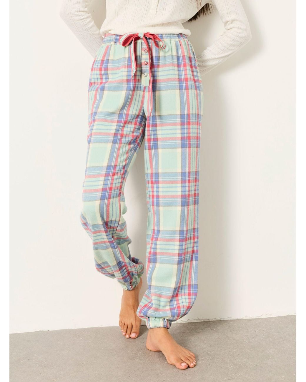 FatFace White Harper Check Cuffed Pyjama Bottoms