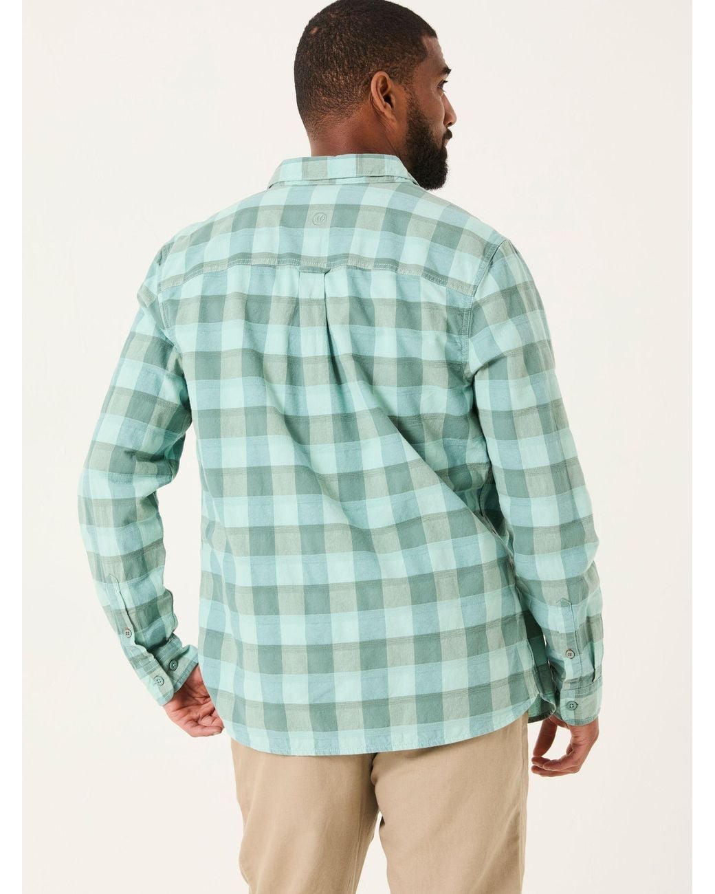 FatFace Green Brent Long Sleeve Buffallo Overdye Check Shirt for men