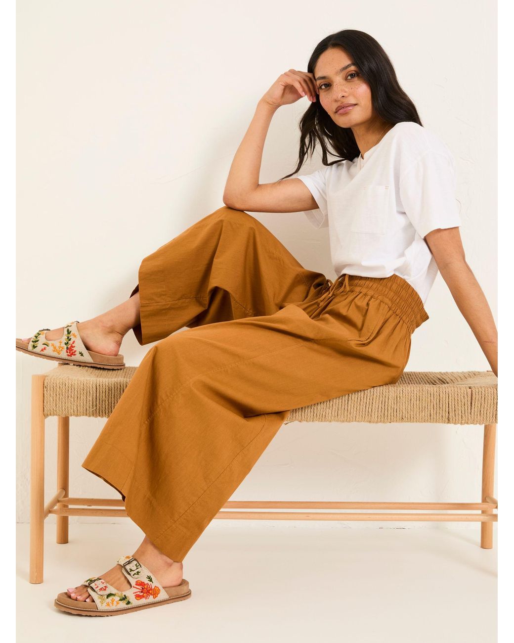 FatFace Natural Aubrey Wide Leg Crop Trouser