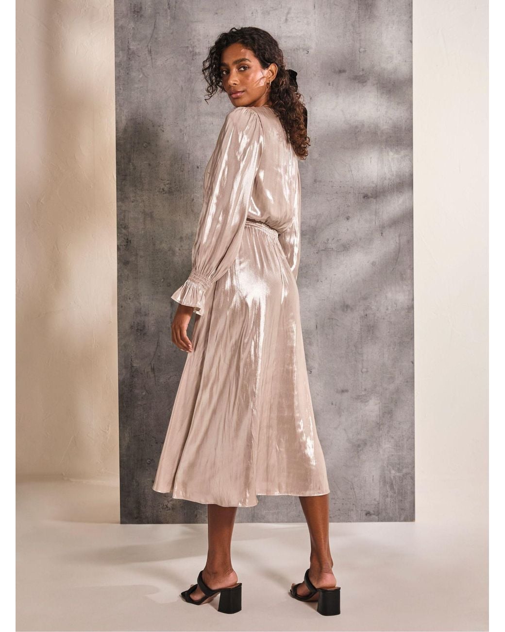 FatFace Natural Rina Metallic Midi Dress