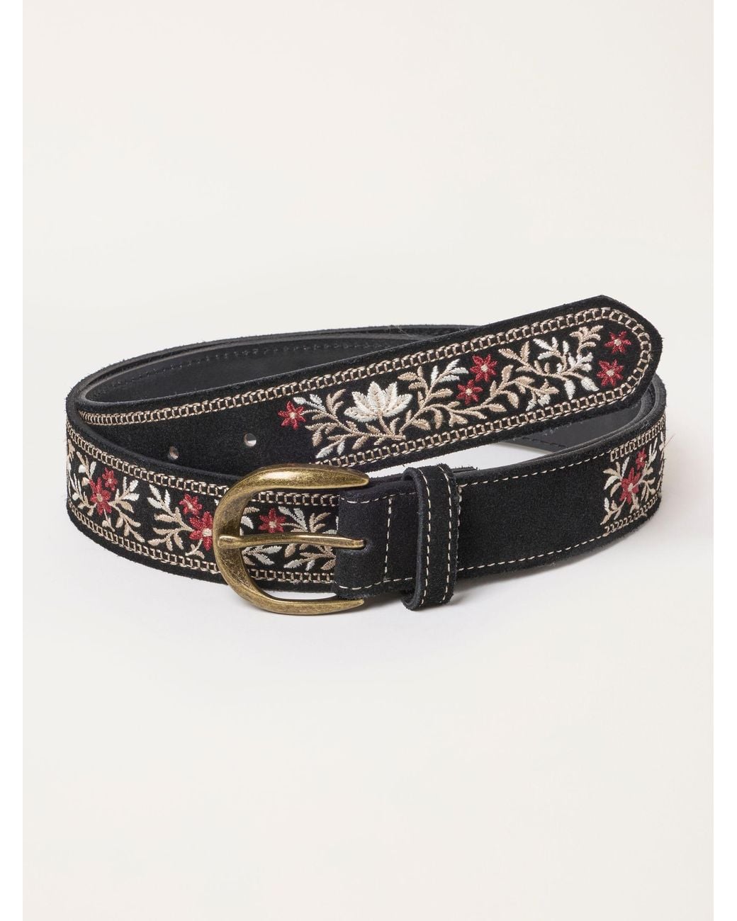 FatFace Black Fatface Floral Embroidered Suede Belt
