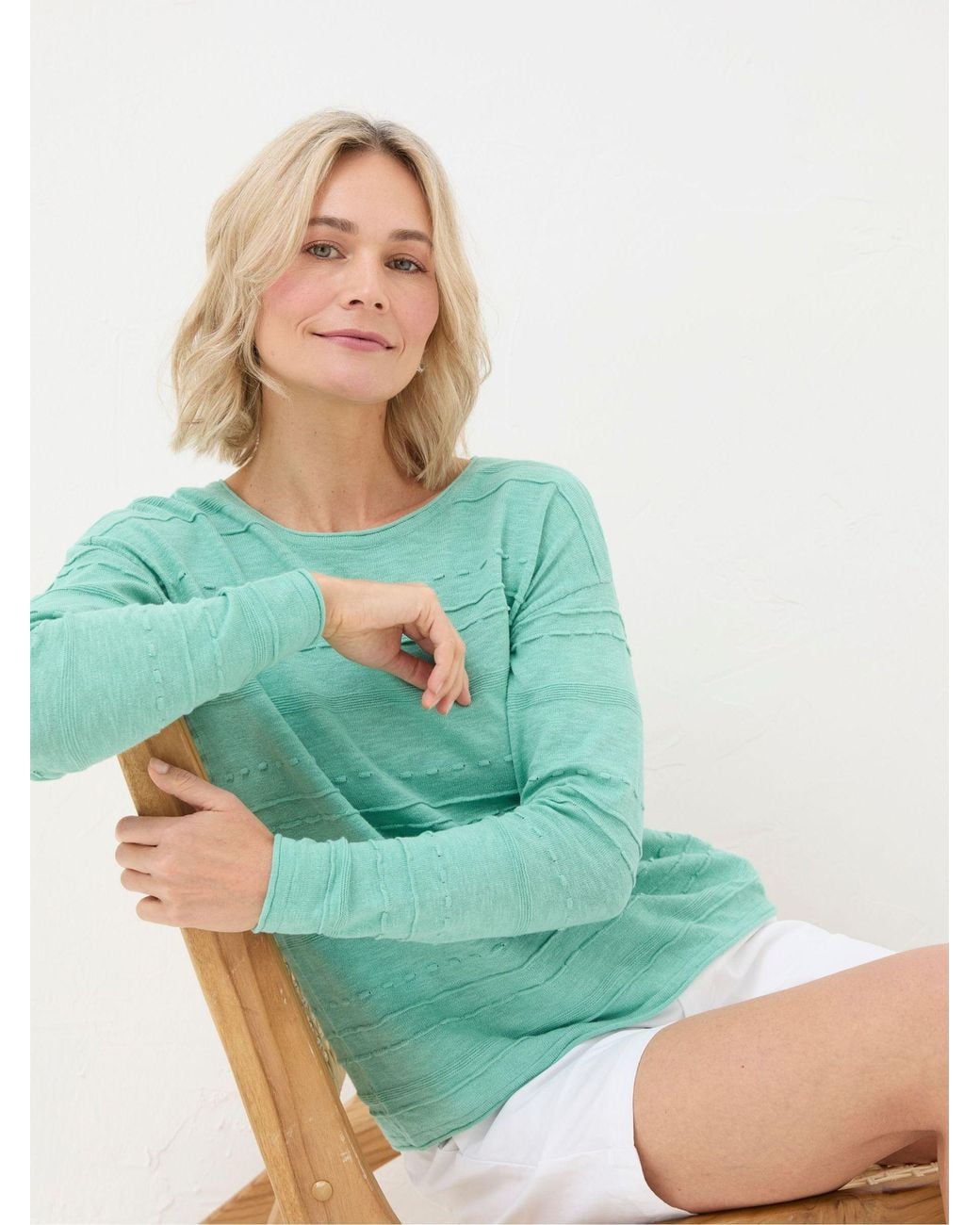 FatFace Green Isabelle Cotton Linen Jumper