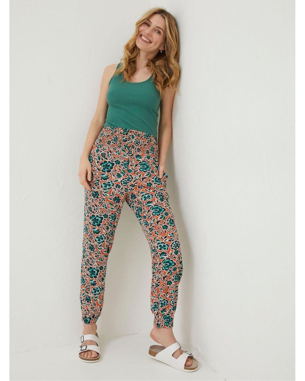 FatFace Orange Shirred Cuffed Sketched Trousers