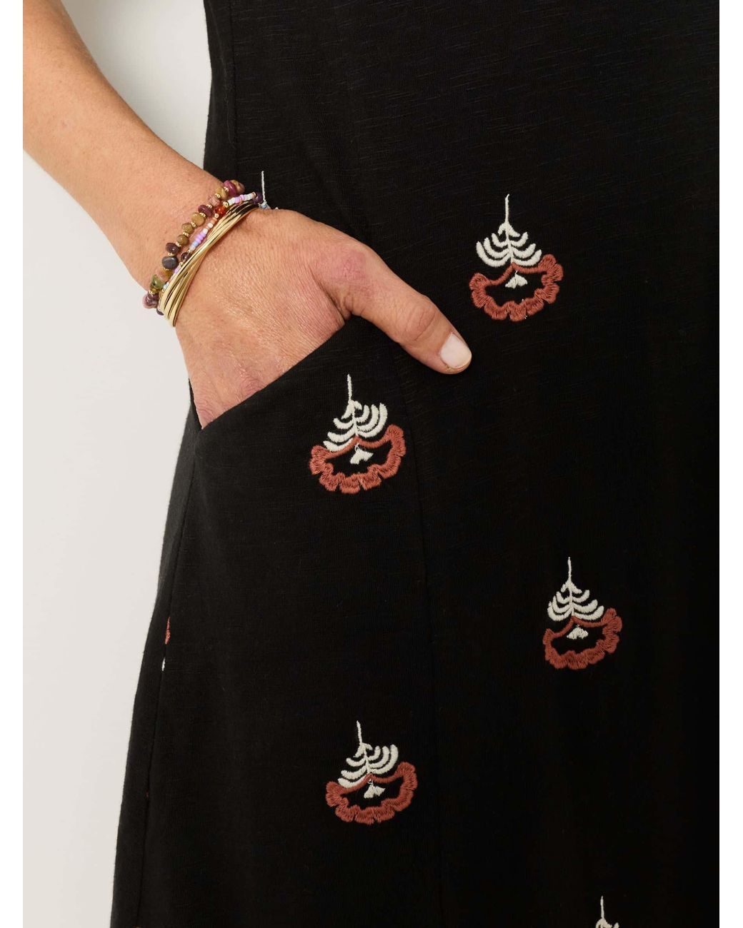 FatFace Black Fatface Simone Embroidered Petite Jersey Dress