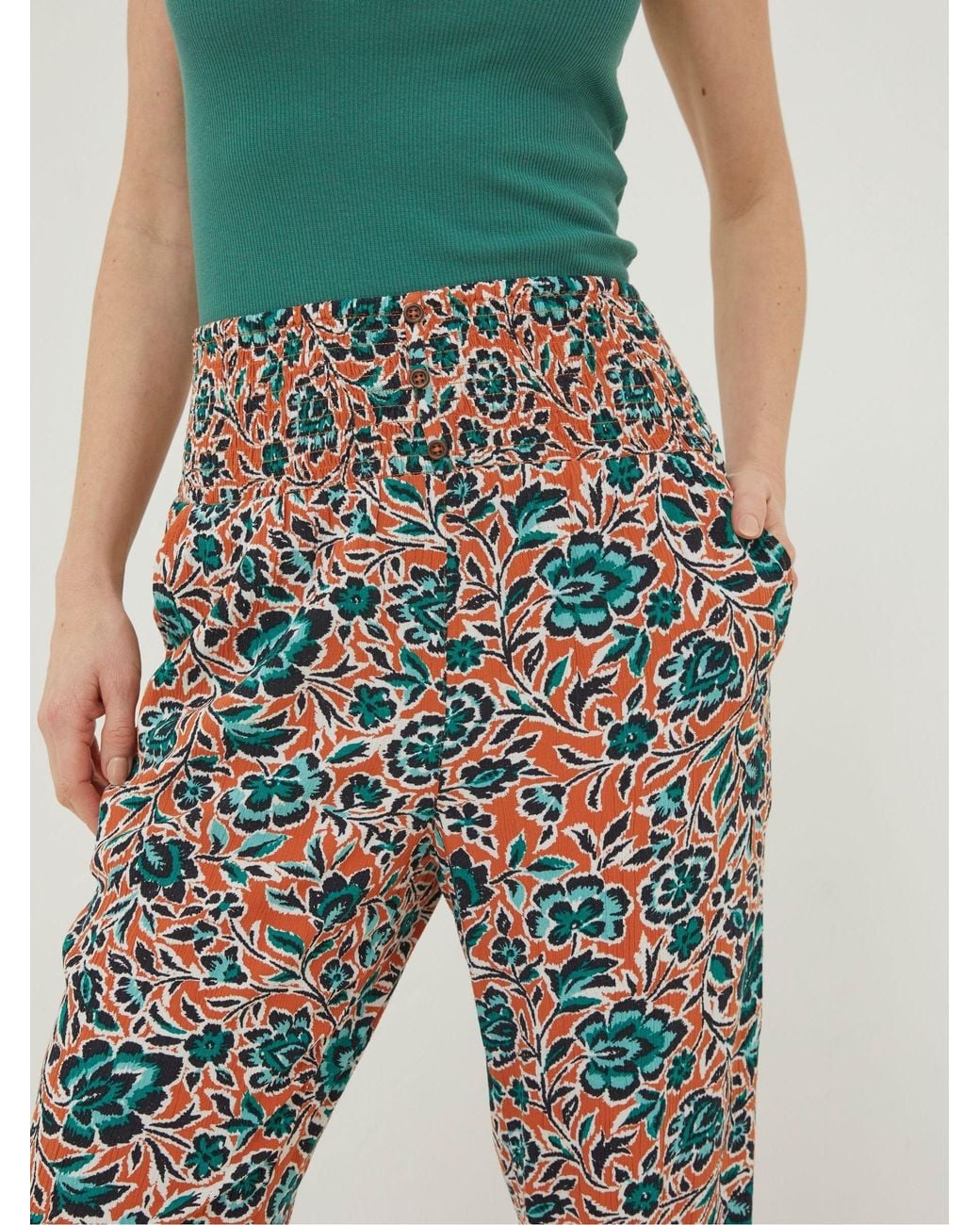 FatFace Orange Shirred Cuffed Sketched Trousers