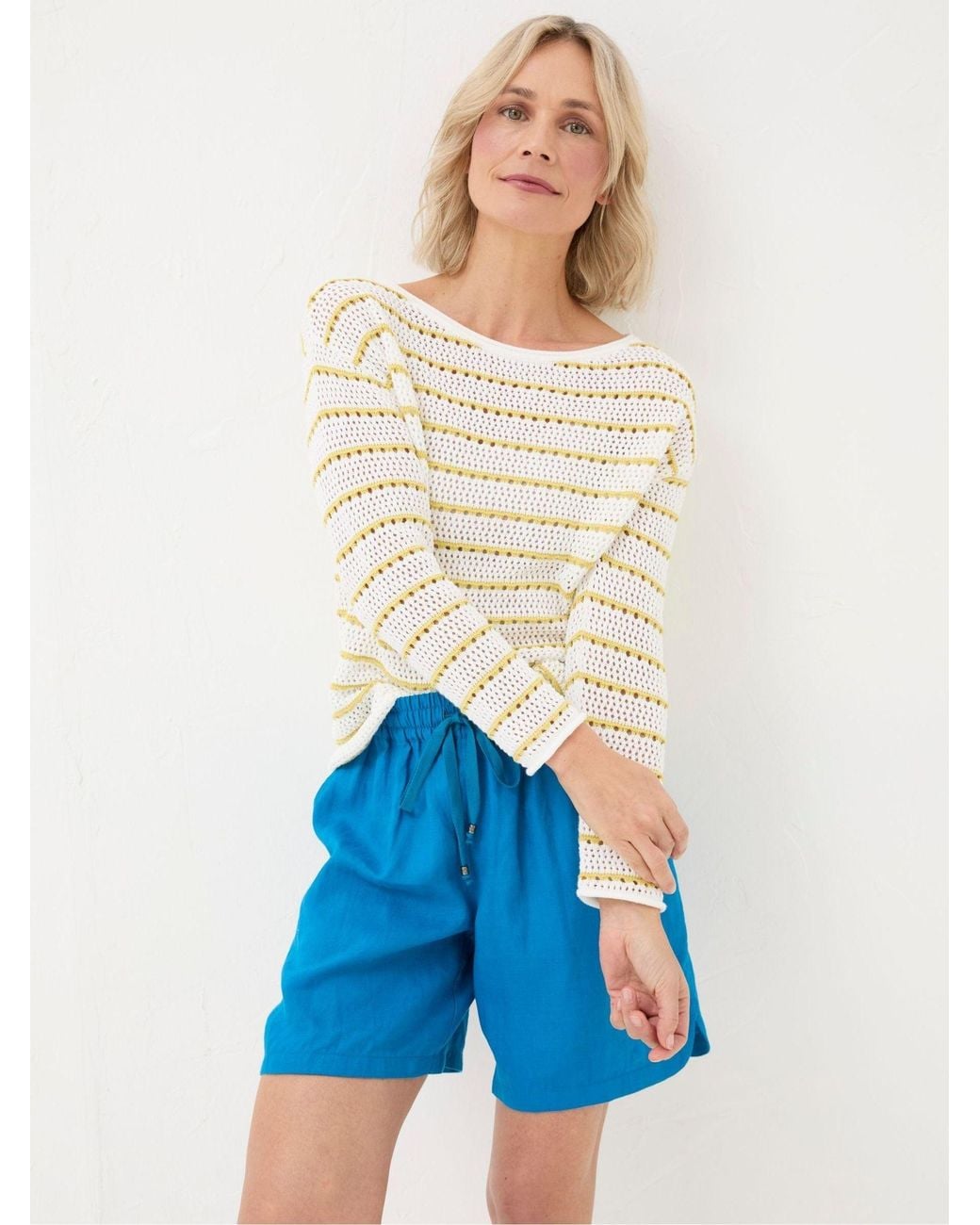 FatFace Blue Kalani Crochet Stripe Jumper