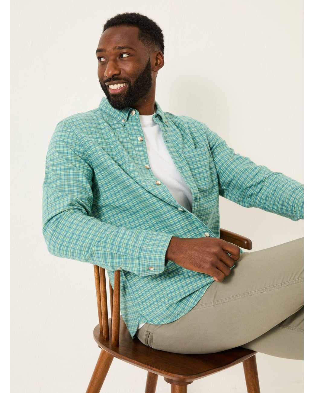 FatFace Green Bath Long Sleeve Check Shirt for men