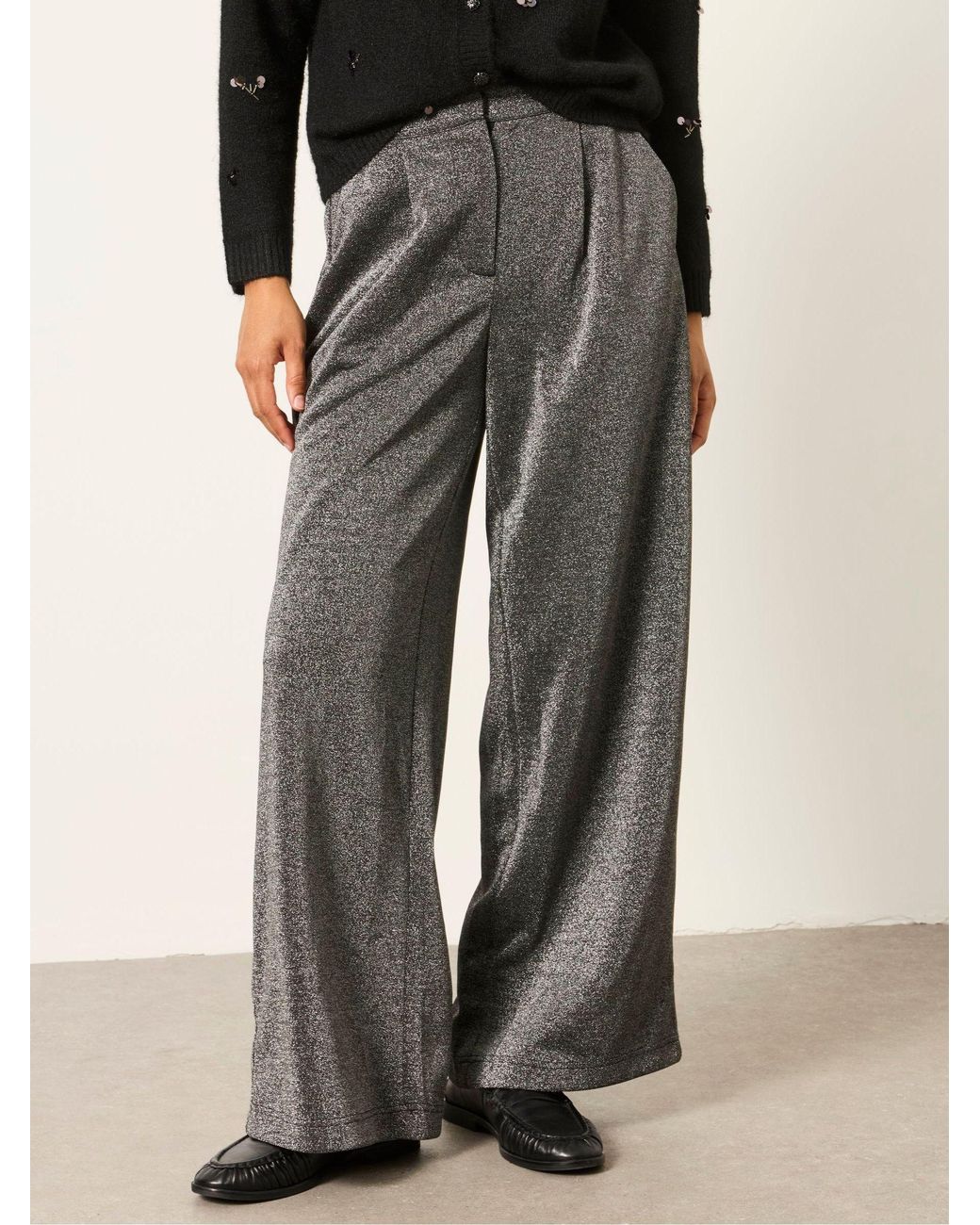FatFace Black Sophia Sparkle Wide Leg Trousers