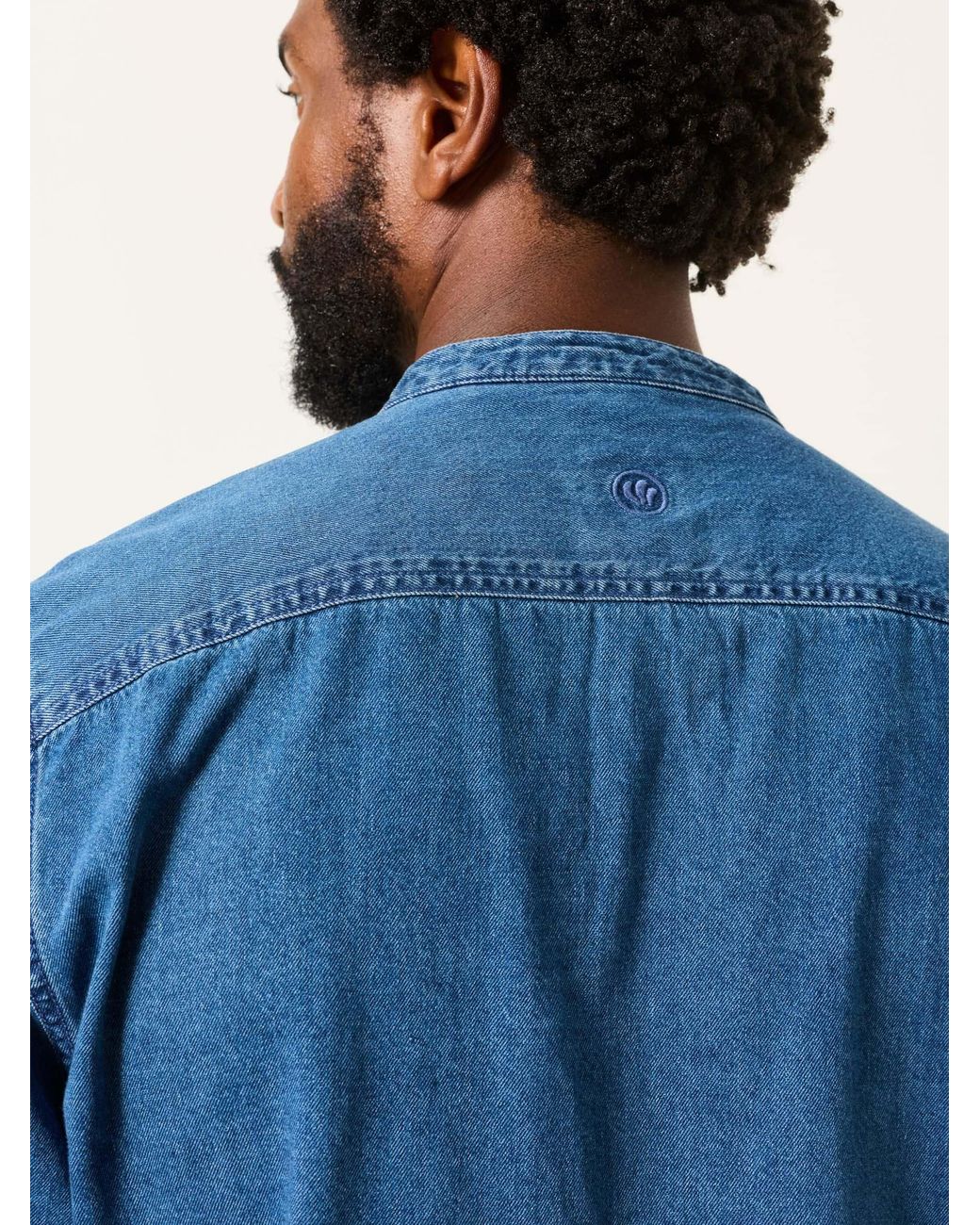 FatFace Blue Long Sleeve Grandad Denim Shirt for men