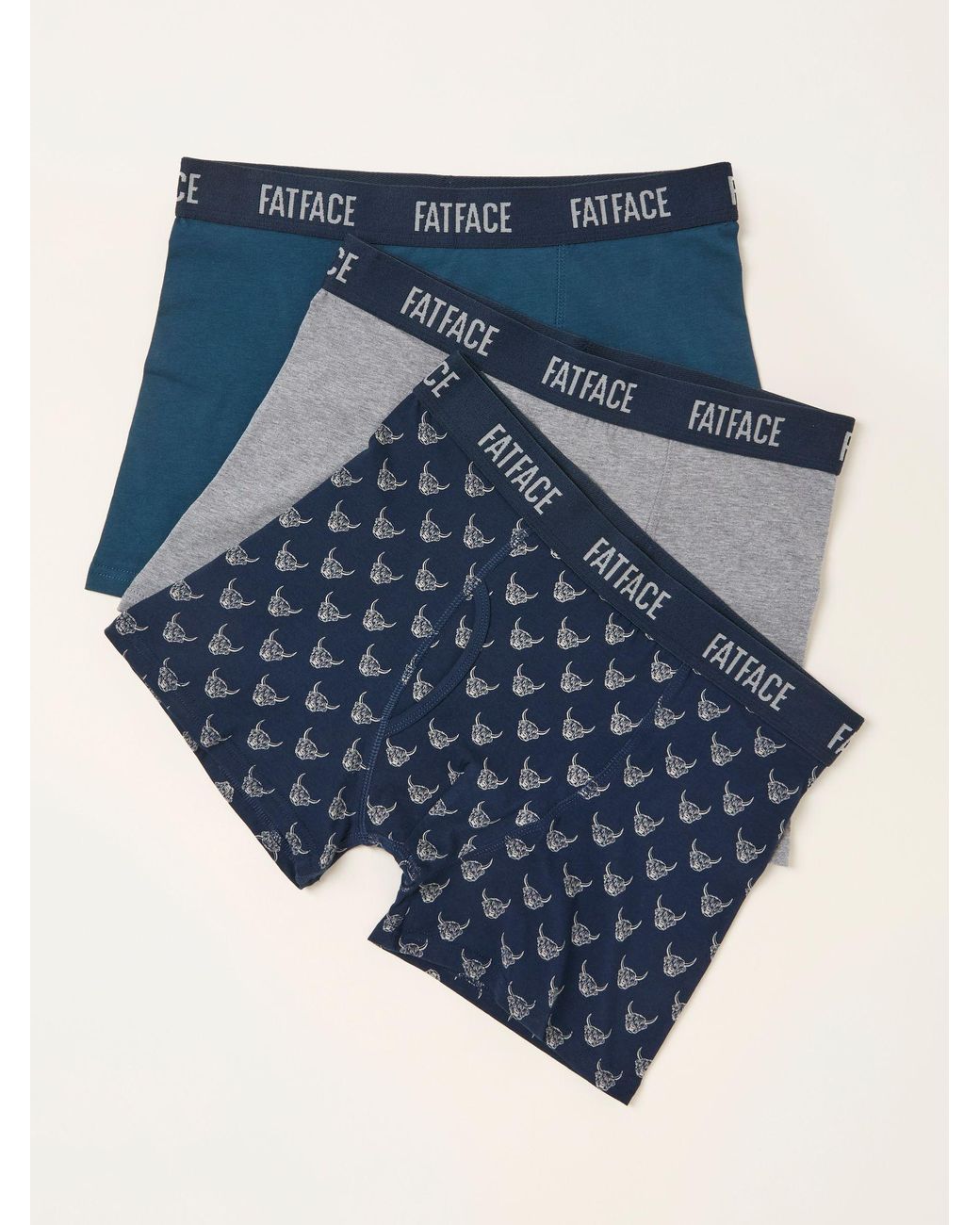 FatFace Blue 3 Pack Highland Cow Boxers for men