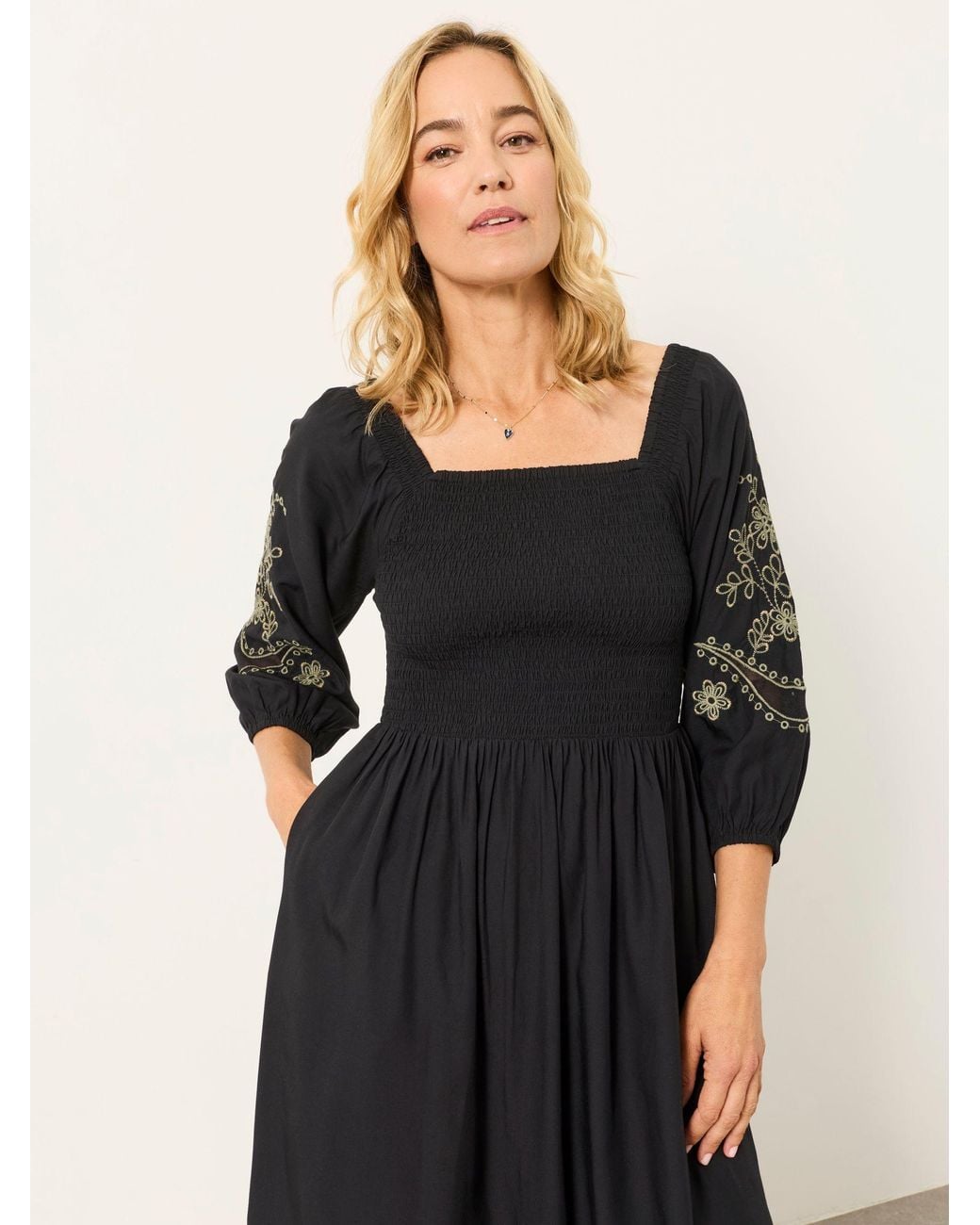 FatFace Black Fatface Embroidered Midi Dress