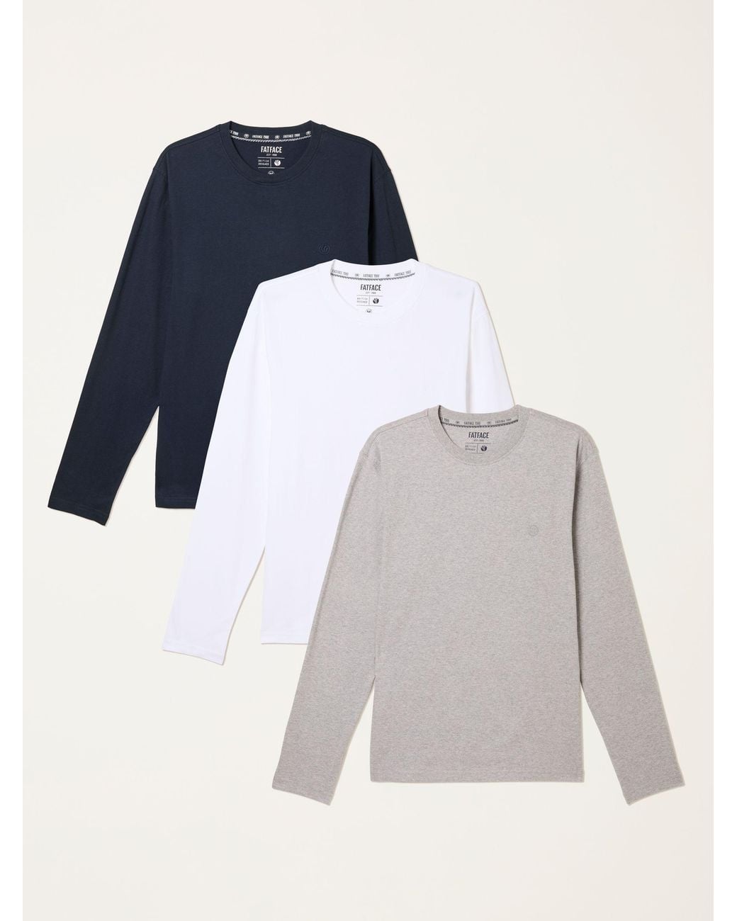 FatFace Blue Fatface 3 Pack/ Long Sleeve T-Shirts for men