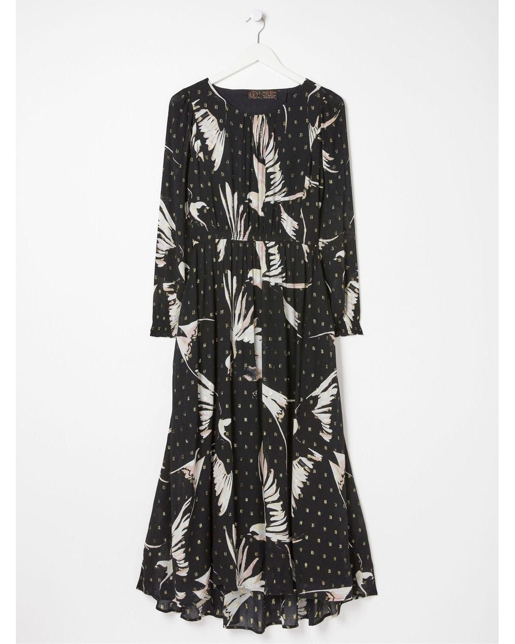 FatFace Black Elaine Swallow Print Midi Dress
