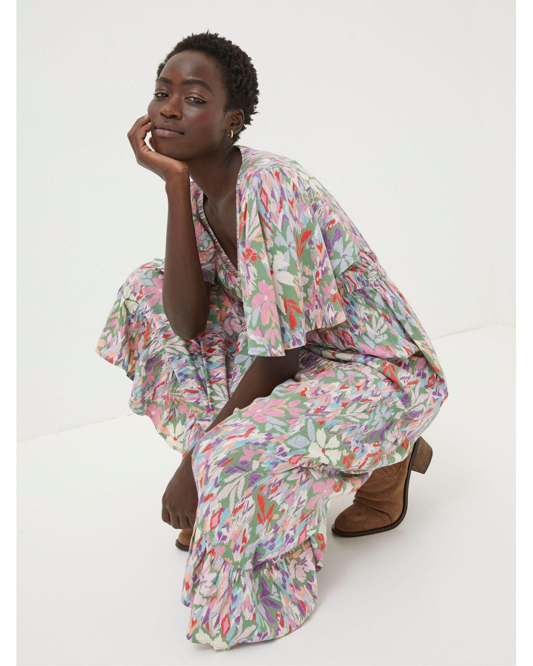 FatFace Green Grace Expressive Floral Midi Dress