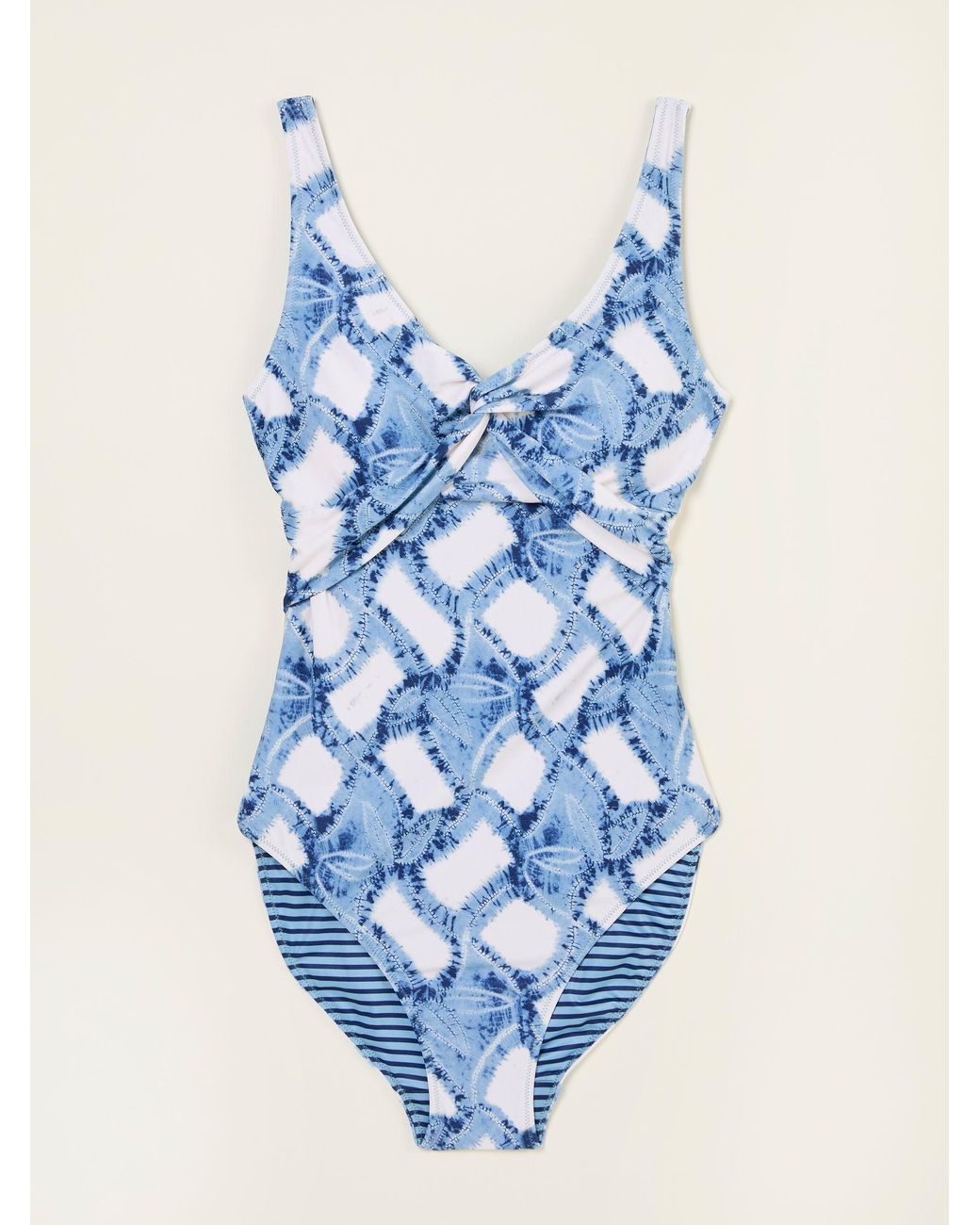 FatFace Blue Sennen Leaf Print Twist Swimsuit