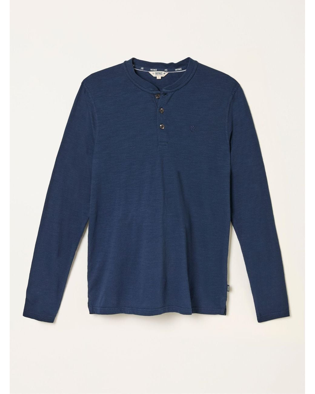 FatFace Blue Henley Long Sleeve Woodside Slub for men