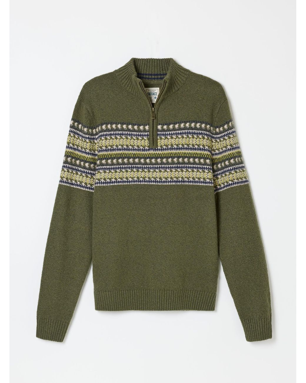 FatFace Green Selkirk Pattern Quarter Zip Knitted Jumper for men
