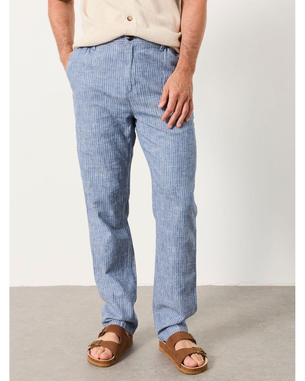 FatFace Blue Fatface Hayle Linen Cotton Trousers for men