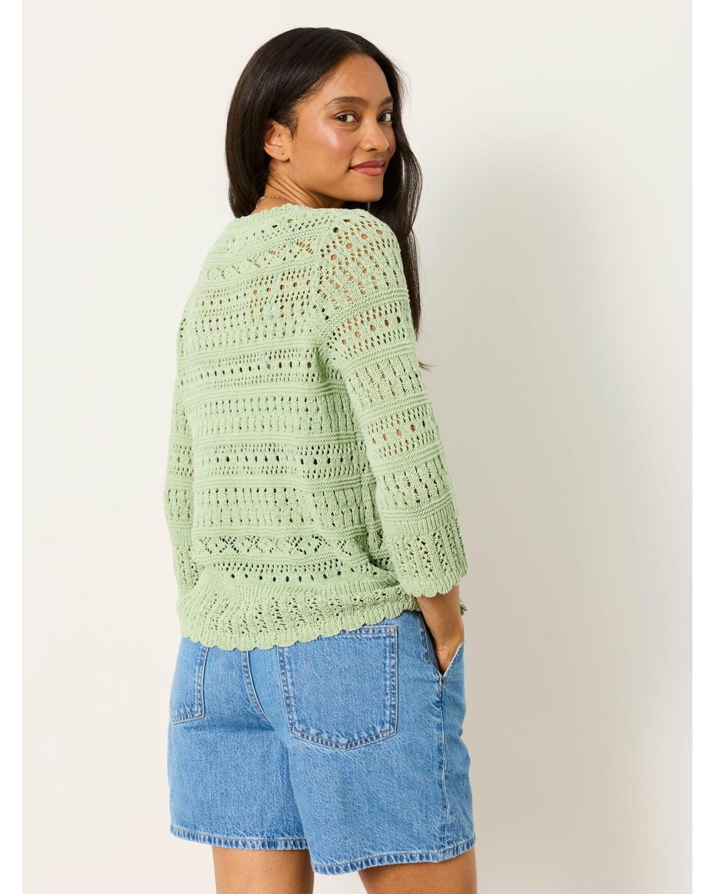 FatFace Green Orla Knitted Stitch Jumper