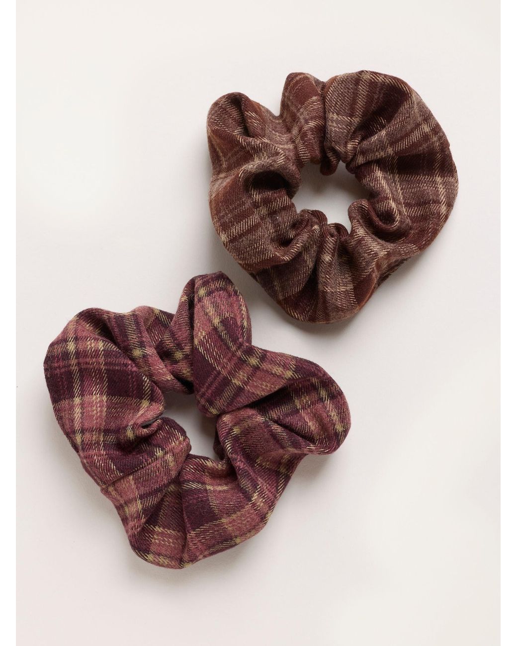 FatFace Brown 2 Pack Check Scrunchies