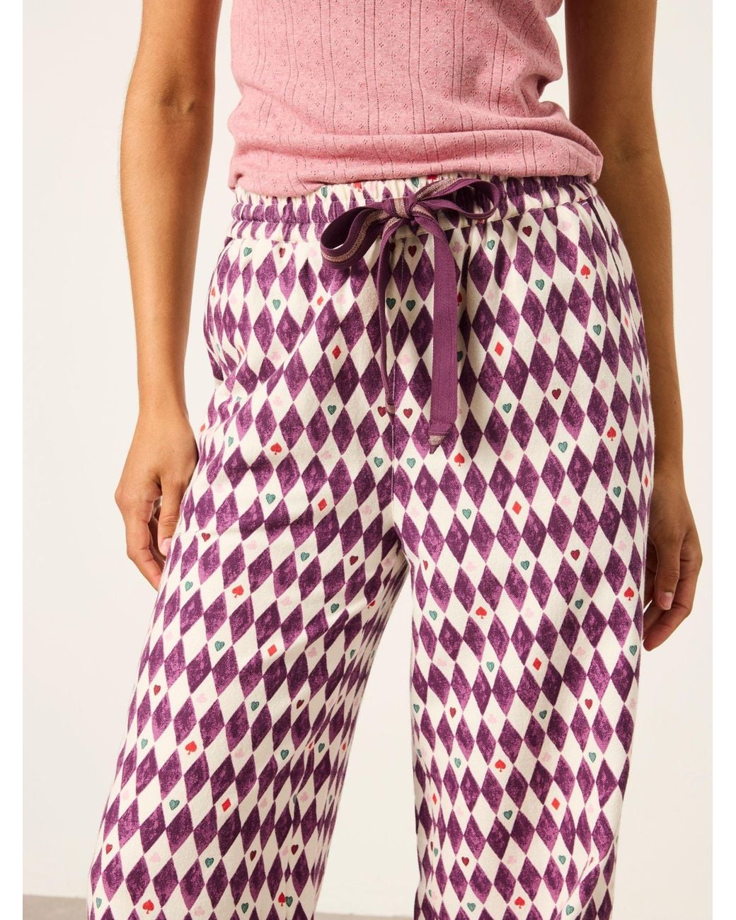 FatFace Pink V & A Lola Harlequin Wide Leg Pyjama Bottoms