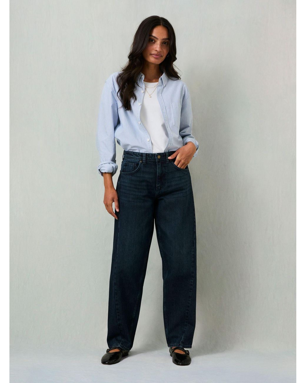 FatFace Blue Roseland Full Length Barrel Leg Jeans