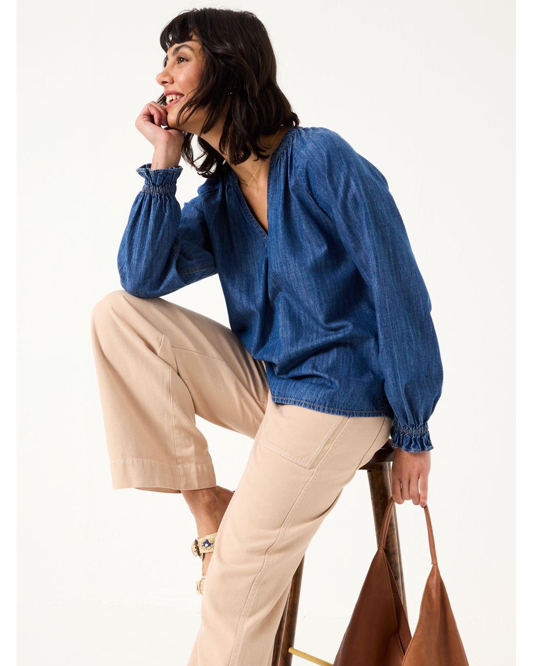 FatFace Blue Pacey Denim Blouse