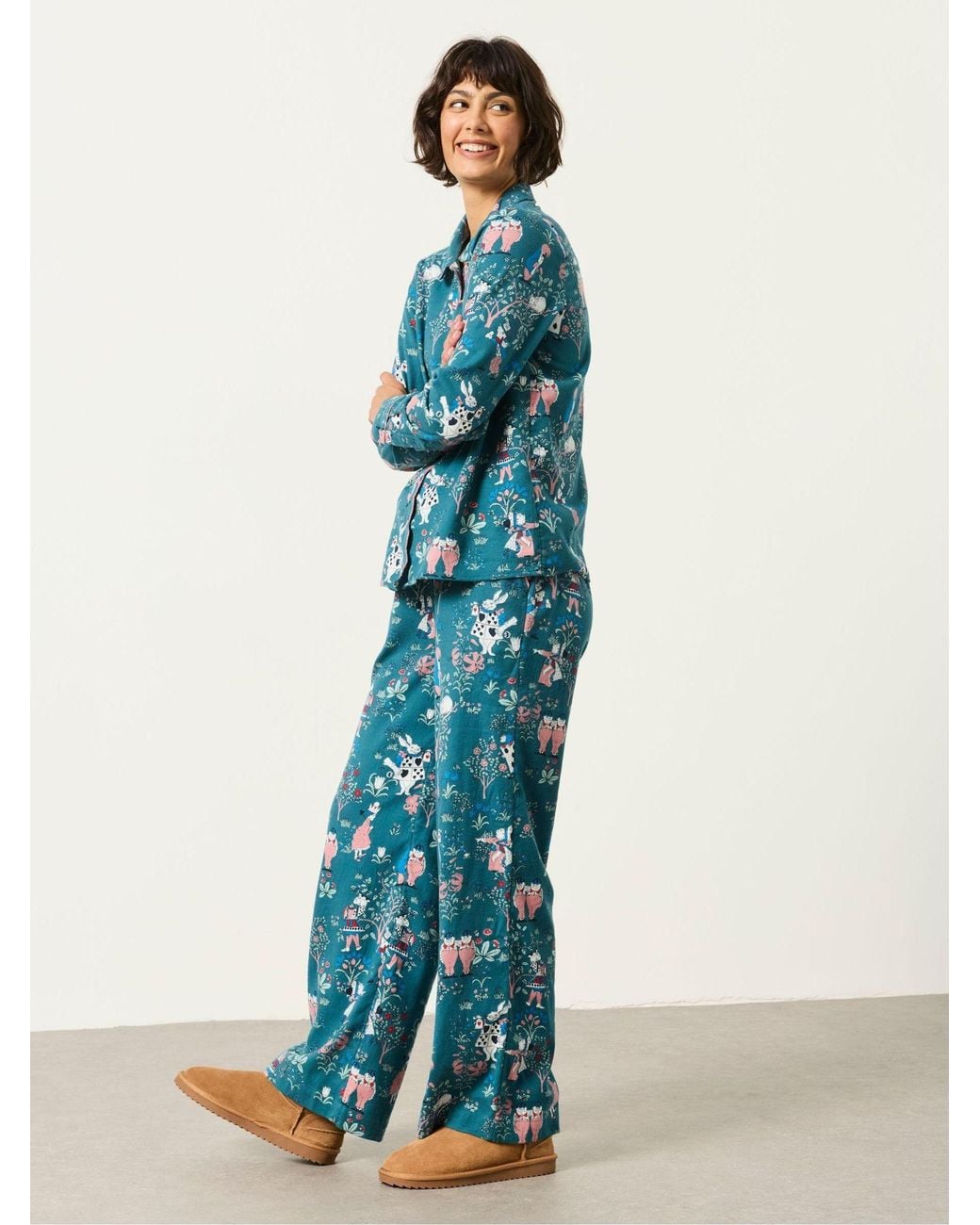 FatFace Blue V & A Scalloped Magic Garden Trouser And Shirt Pyjama Set