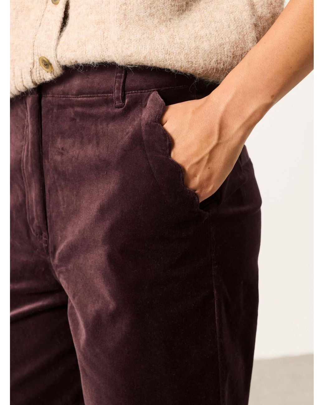 FatFace Brown Hove Velvet Wide Leg Trousers