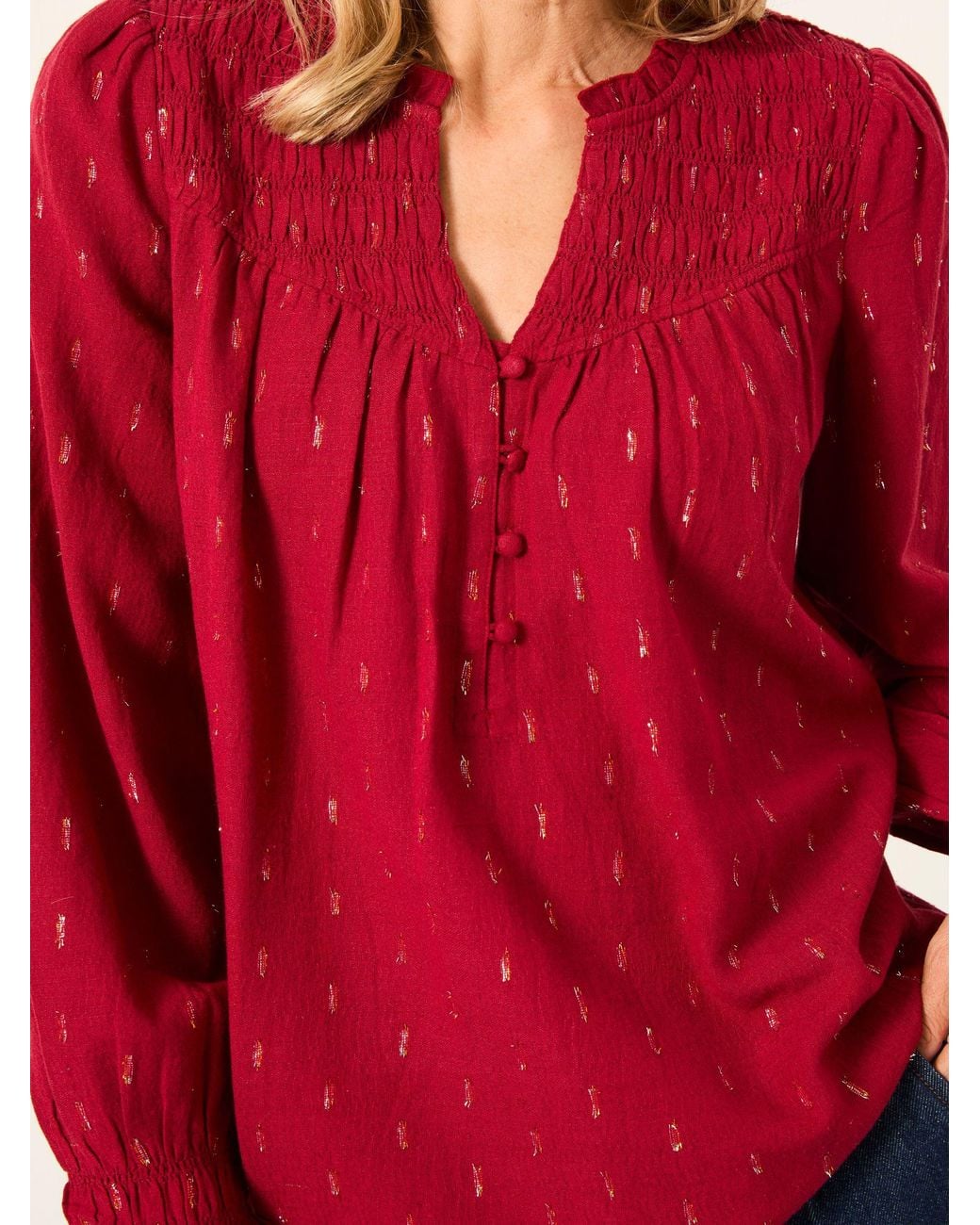 FatFace Red Elsbeth V-Neck Blouse