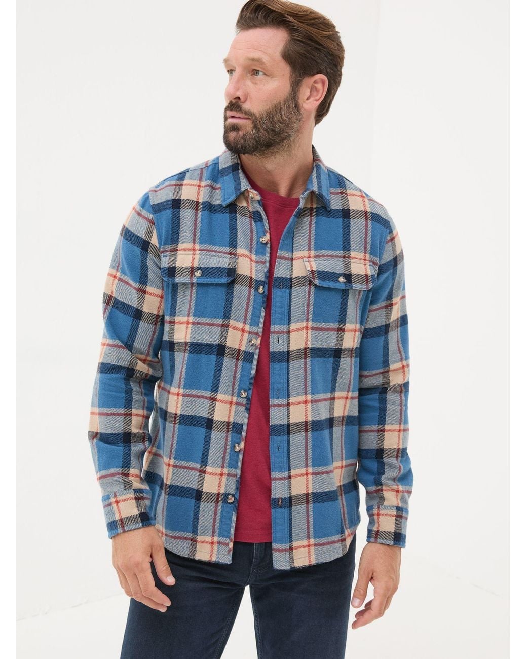 FatFace Gray Long Sleeve Borne Check 100% Cotton Shirt for men